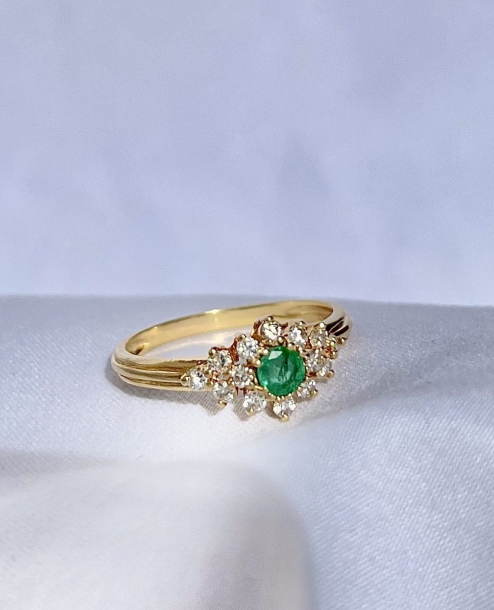 Bague marguerite émeraude vintage  &quot;Yaelle &quot;