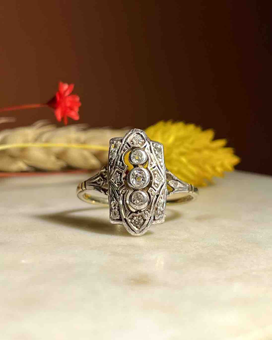 Bague vintage Art-déco Diamants &quot;Camilia&quot;