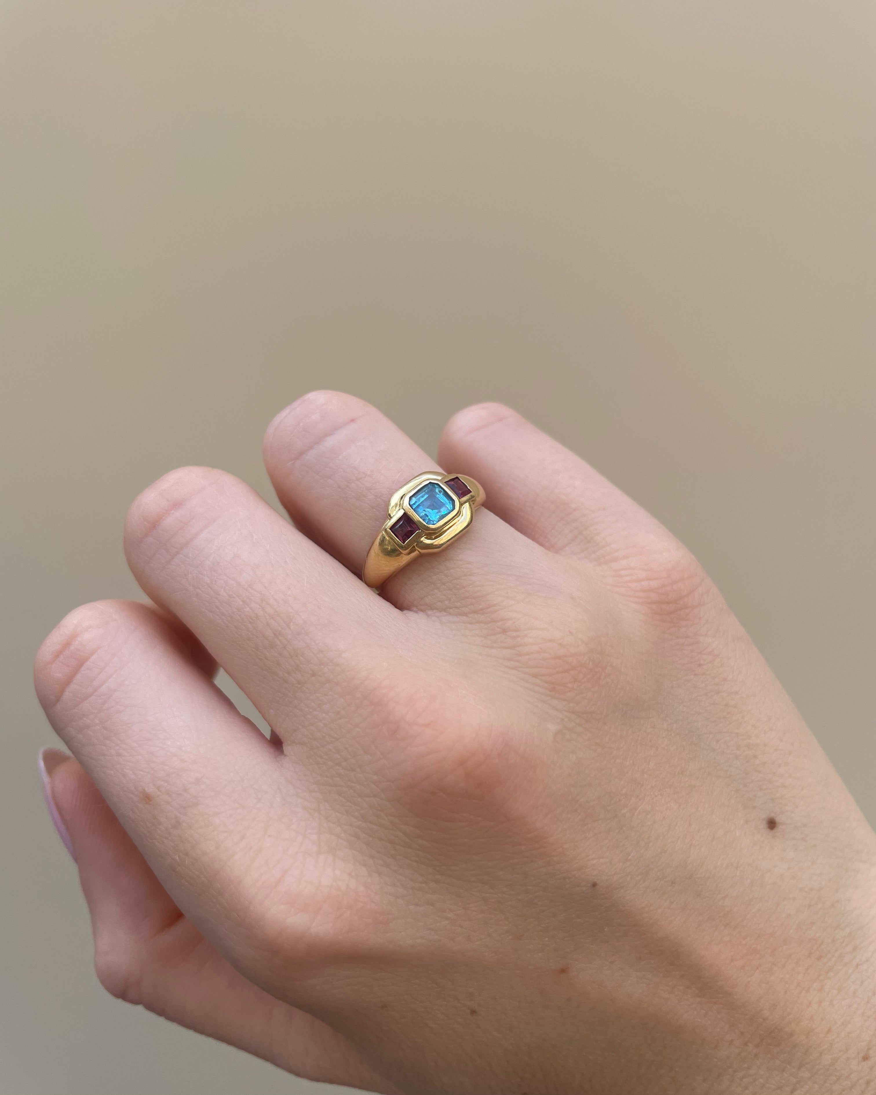 Bague Jonc Trilogie Topaze 0.86 carat &amp; Tourmalines &quot;Linette&quot;
