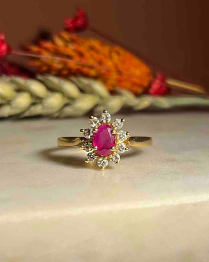 &quot;Coline&quot; Diamond &amp;amp; Ruby Daisy Ring