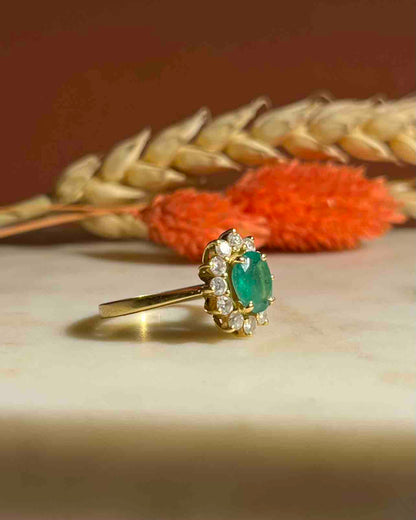 Bague Marguerite Émeraude &amp; Diamants &quot;Ingrid&quot;