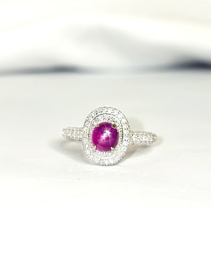Bague Marguerite Rubis étoilé birman 1.46 carats &amp; Diamants "Céliane"