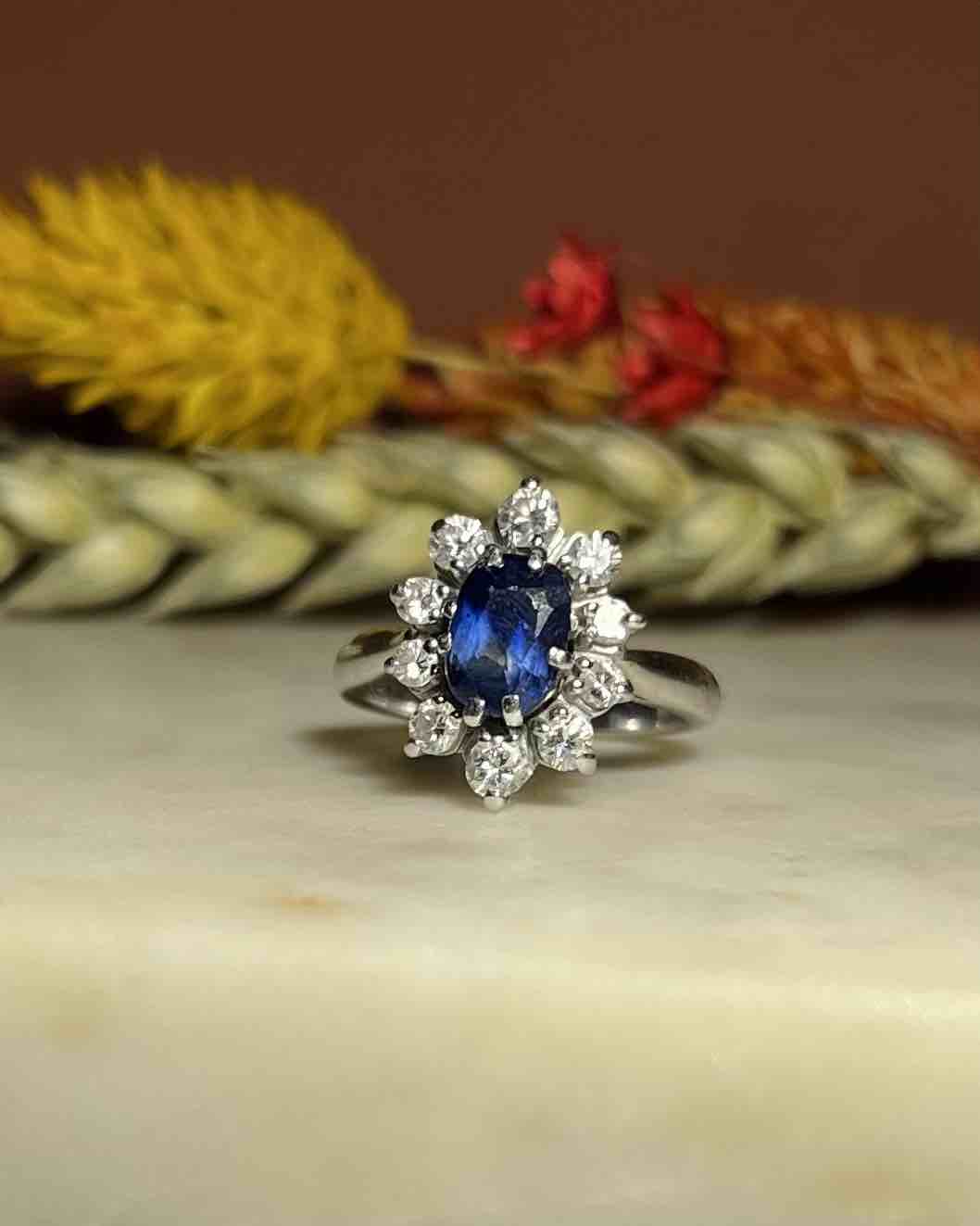 Bague Marguerite Saphir 1 carat &amp; Diamants &quot;Barbara&quot;