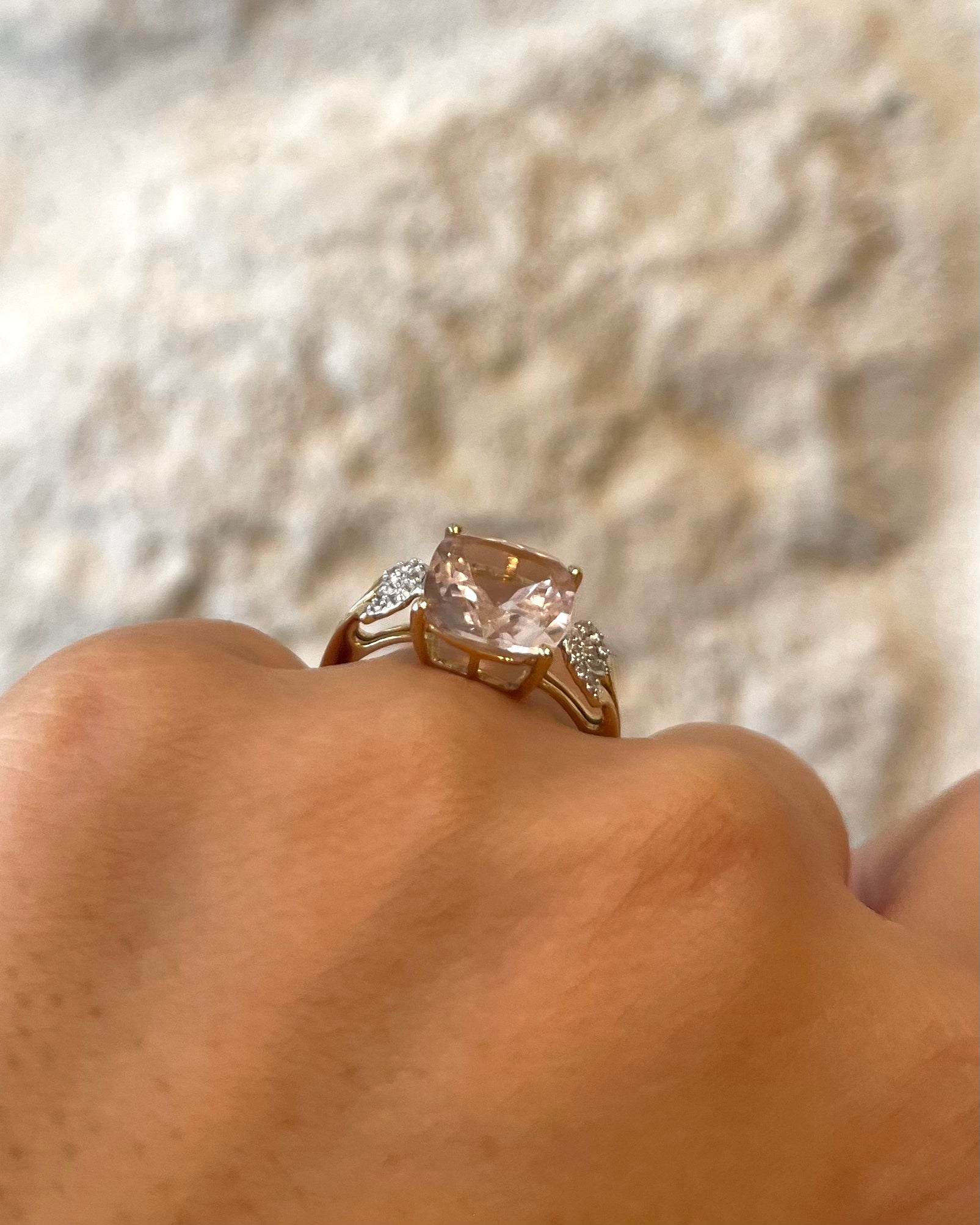 Trilogy Ring Pink Topaz 6 Carats &amp; Diamonds "Isabelle"