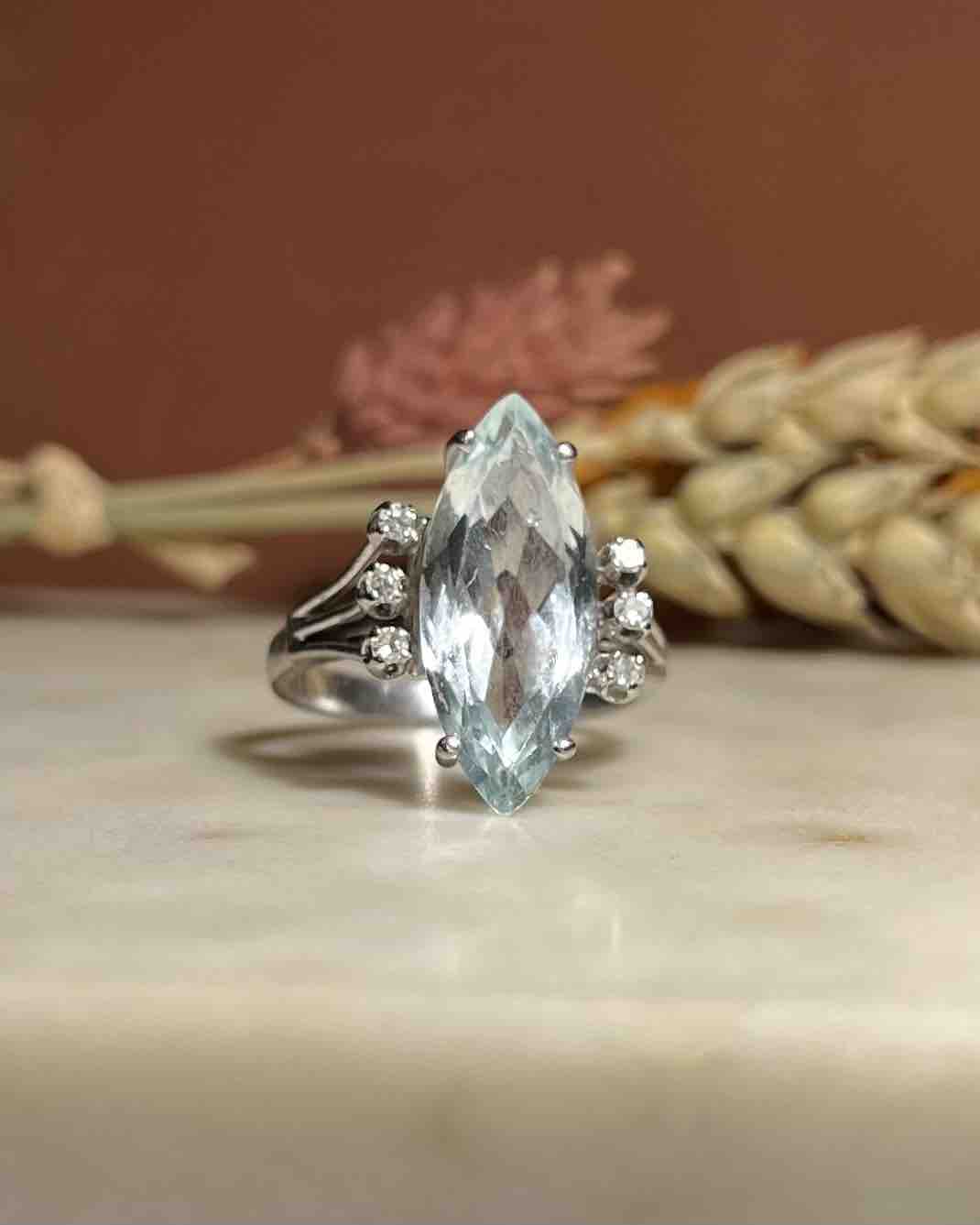 Bague Cocktail Aigue-marine &amp; diamants &quot;Chelsea&quot;