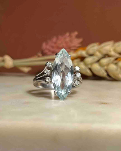 Bague Cocktail Aigue-marine &amp; diamants &quot;Chelsea&quot;