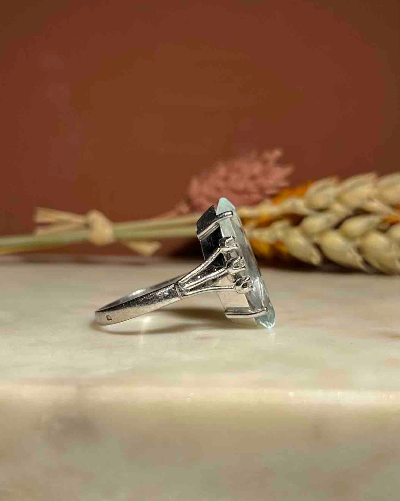 Bague Cocktail Aigue-marine &amp; diamants "Chelsea"