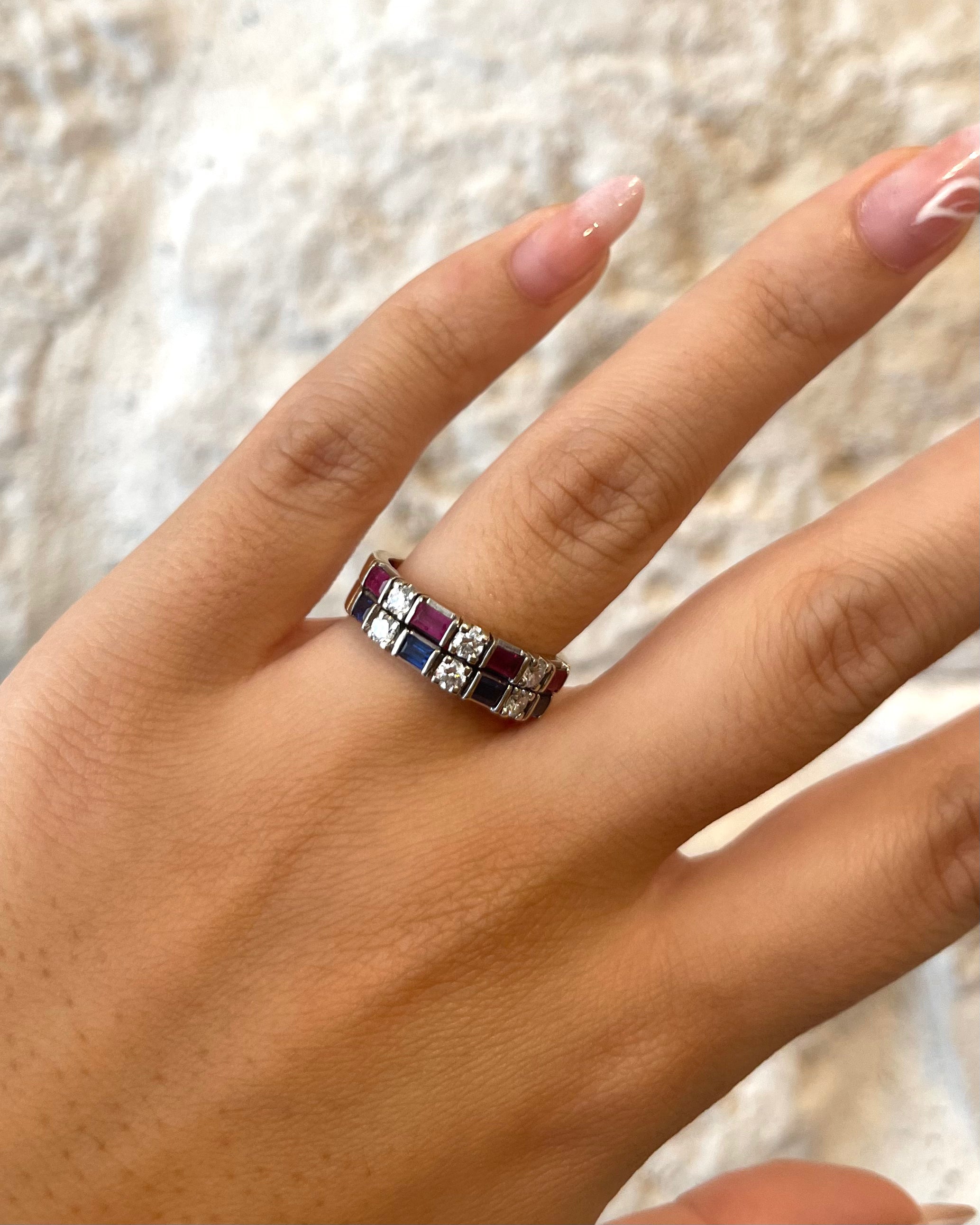 Bague Demi-Alliance Rubis, Saphirs, &amp; Diamants "Valeria"