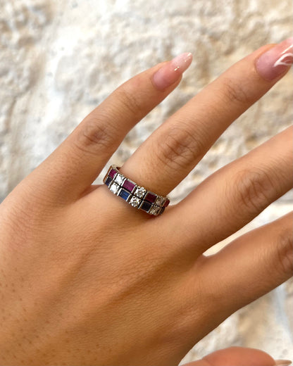 Bague Demi-Alliance Rubis, Saphirs, &amp; Diamants &quot;Valeria&quot;