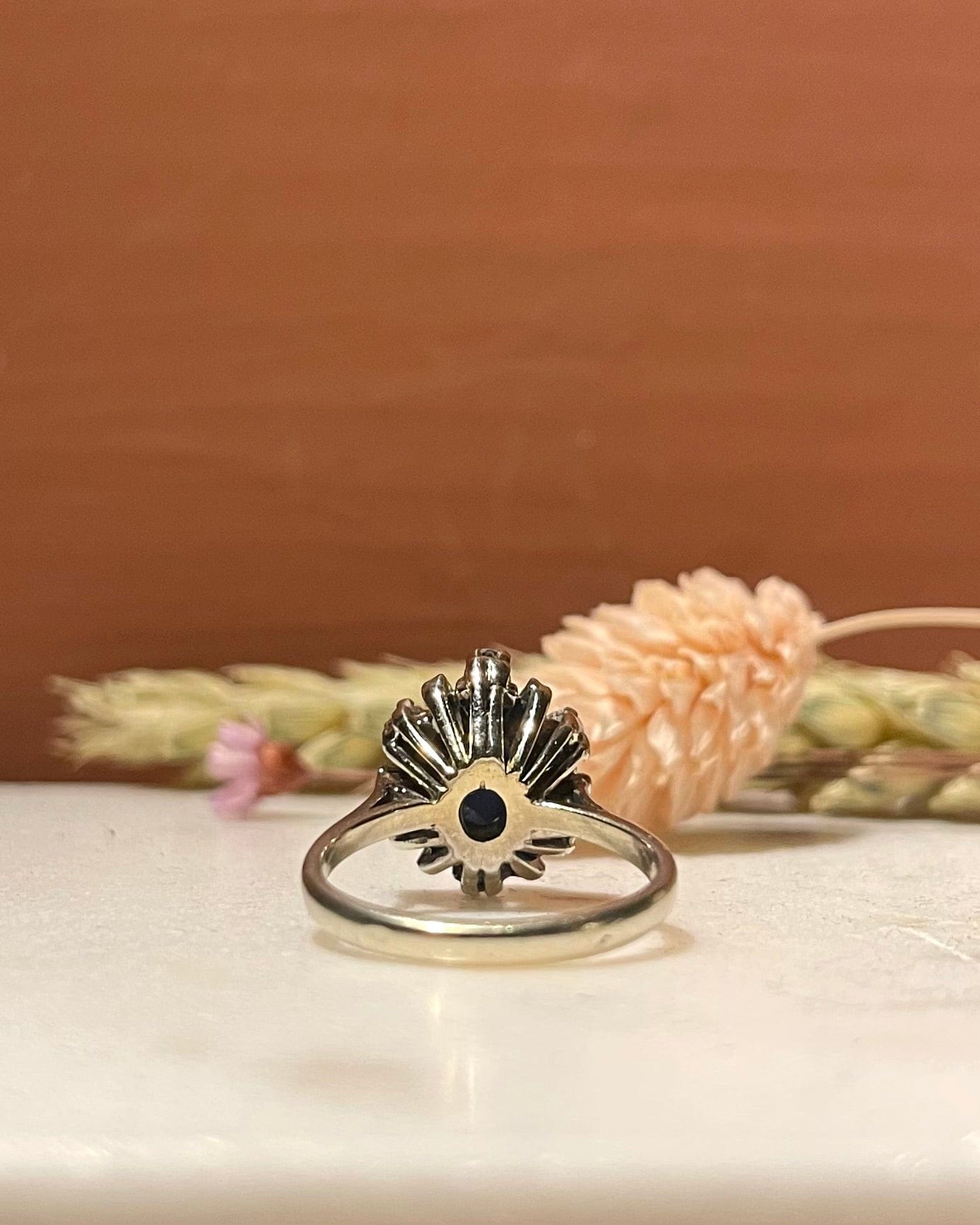 "Nima" 0.80 Carat Sapphire &amp;amp; 6 Diamond Daisy Ring