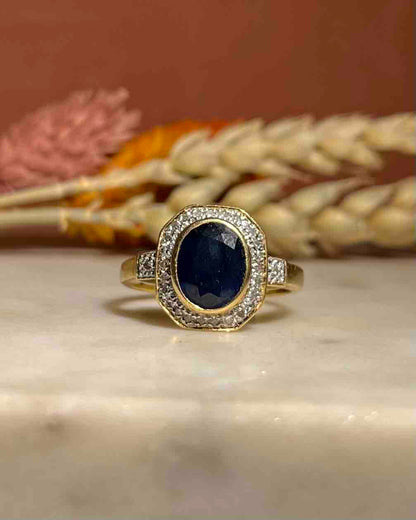 Bague Style Art-Déco Saphir &amp; Diamants &quot;Ava&quot;