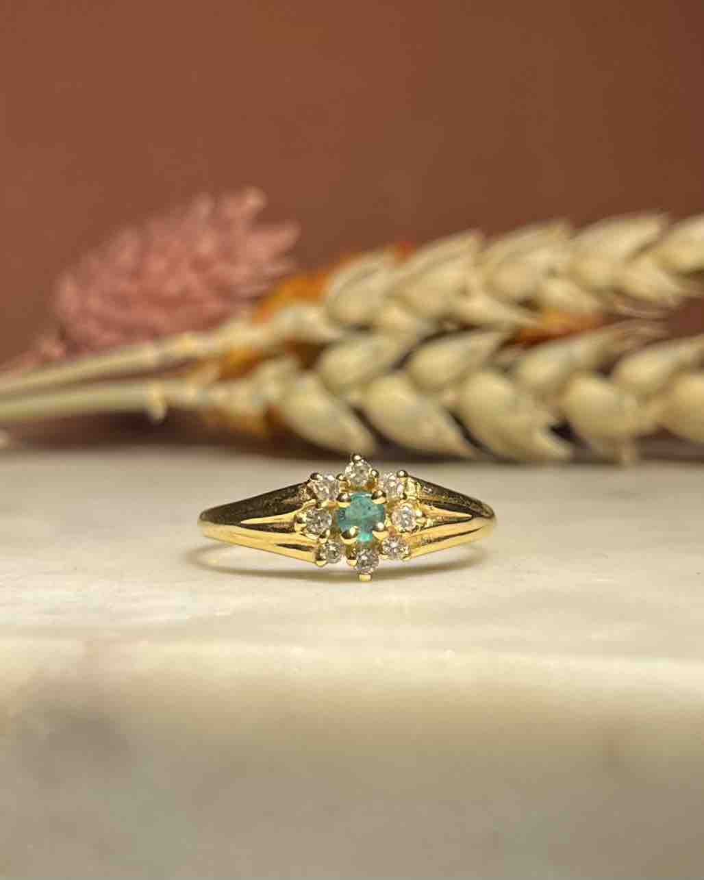 &quot;Loulie&quot; Emerald &amp;amp; Diamond Daisy Ring 