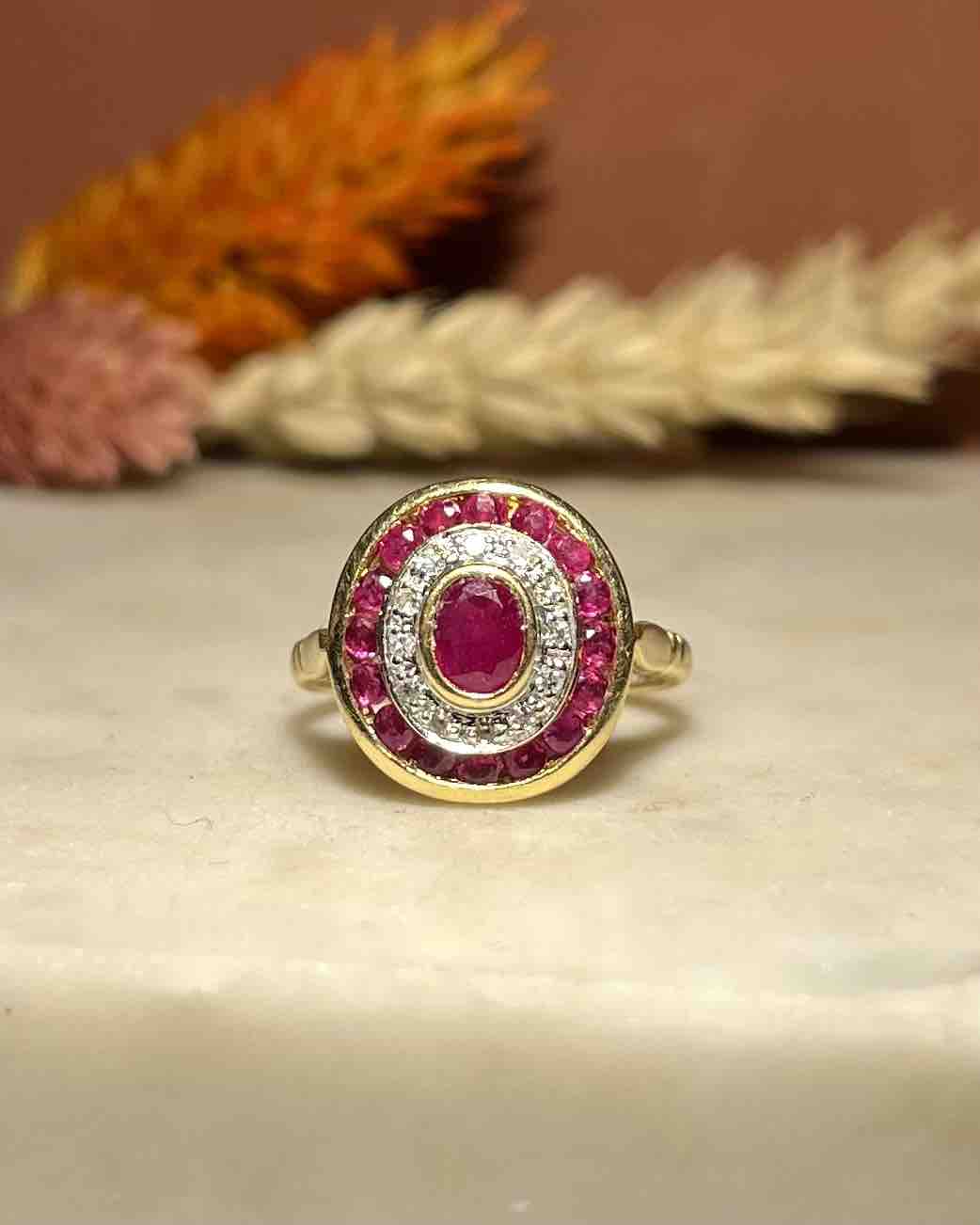 Bague style Art-déco Rubis & Diamants "Jip"