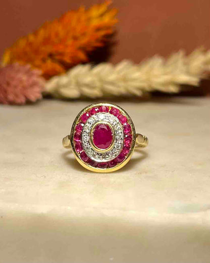 Bague style Art-déco Rubis &amp; Diamants &quot;Jip&quot;