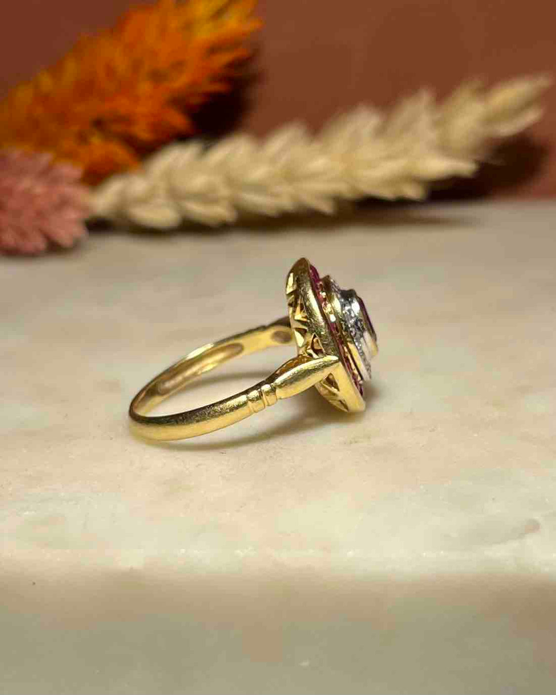 Bague style Art-déco Rubis & Diamants "Jip"