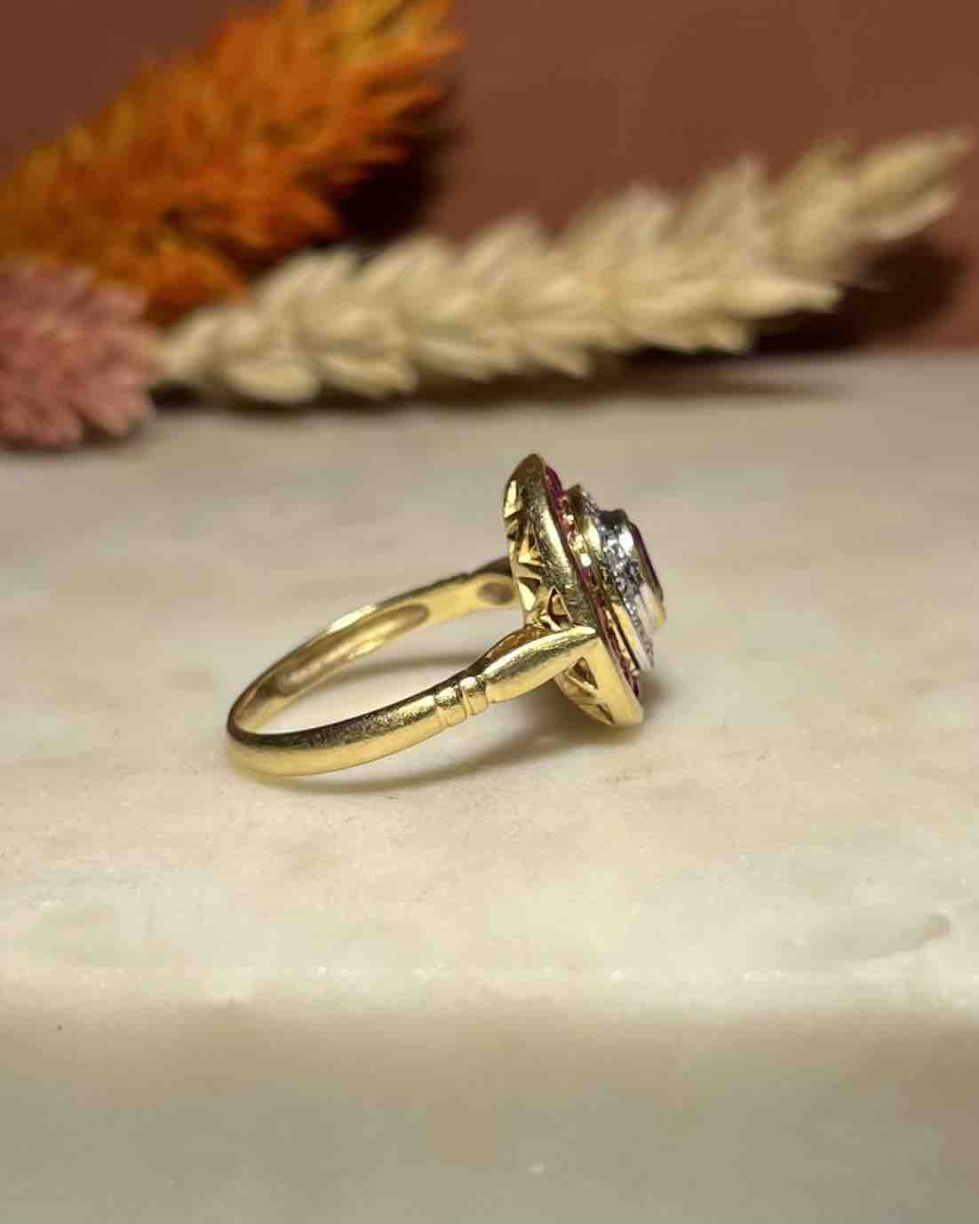 Bague style Art-déco Rubis &amp; Diamants "Jip"