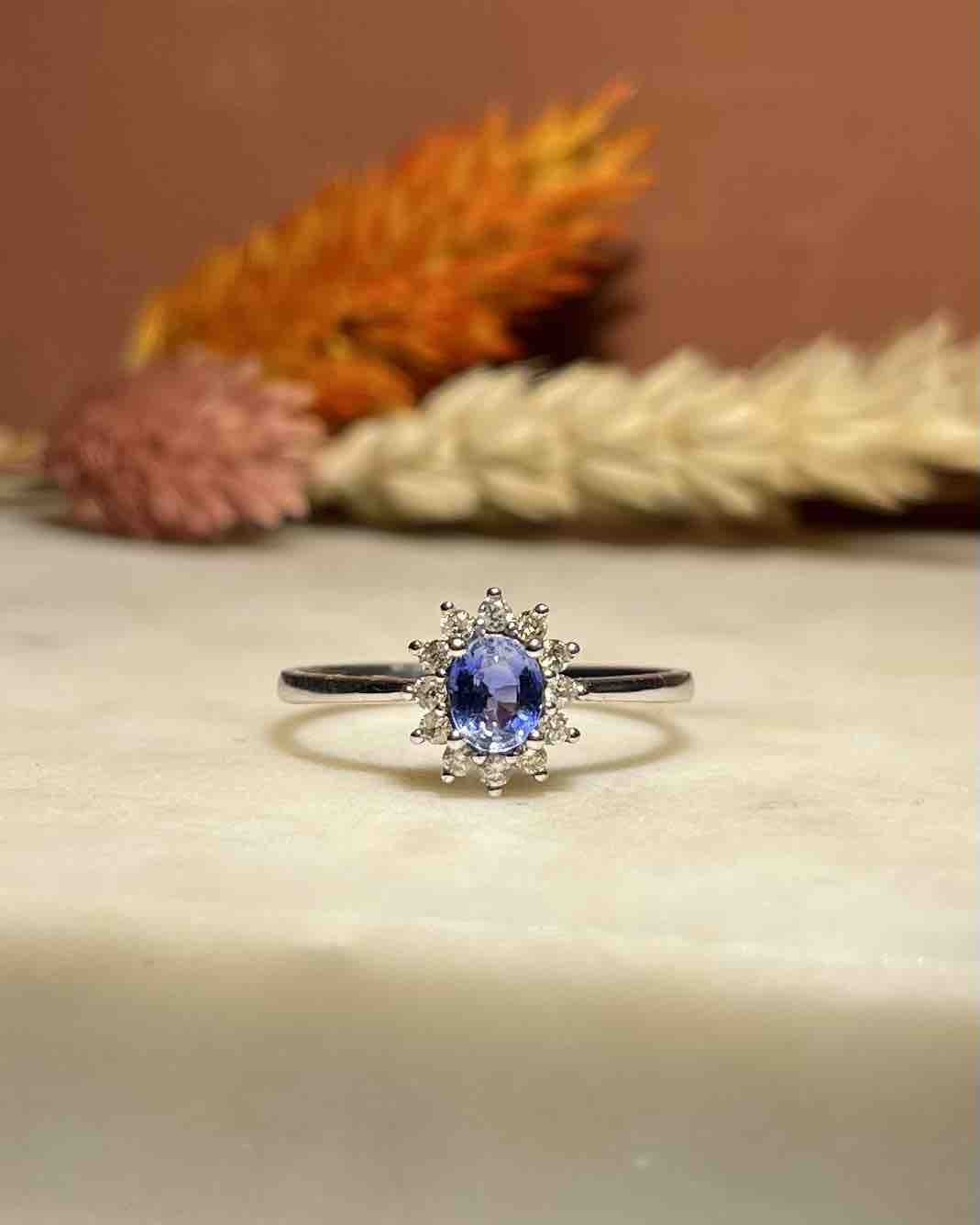 "Nine" Sapphire &amp;amp; Diamond Daisy Ring