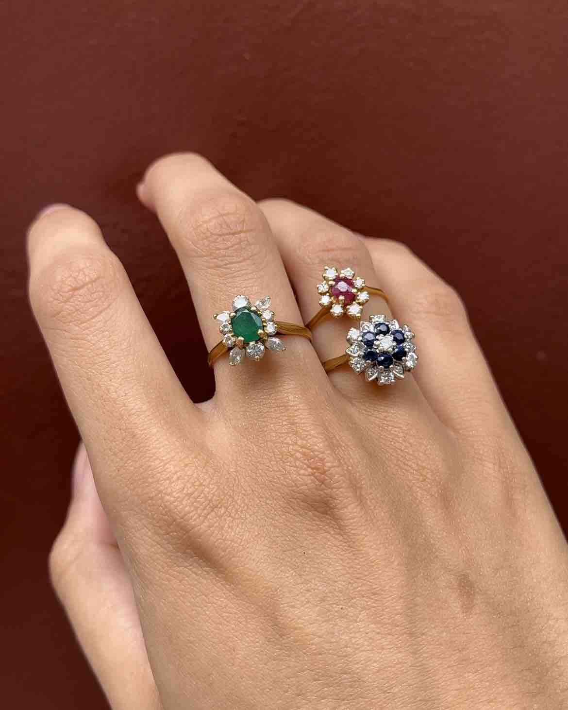 Bague Marguerite Émeraude &amp; Diamants 0.5 carat "Elsie"