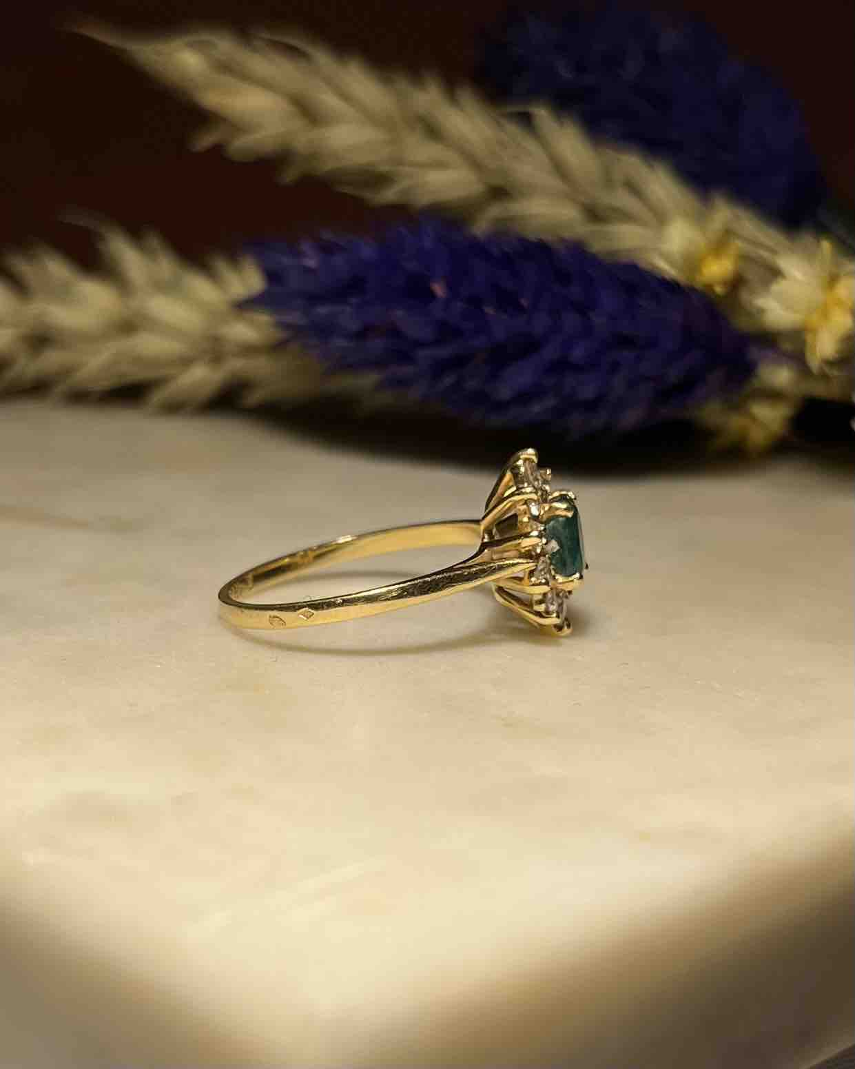 "Adelie" Emerald &amp;amp; Diamond Daisy Ring