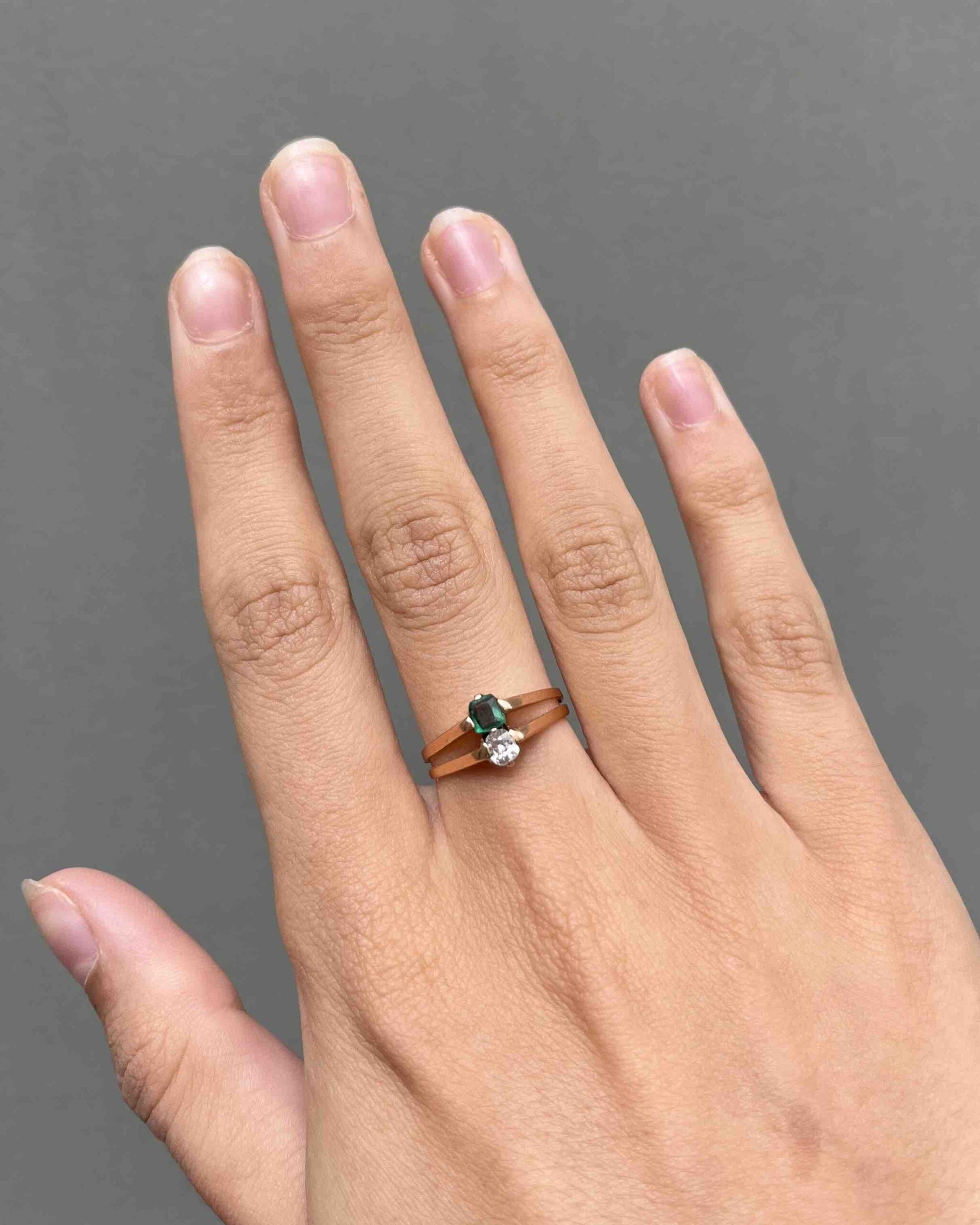 Bague Toi &amp; Moi Émeraude &amp; Diamant "Perrine"