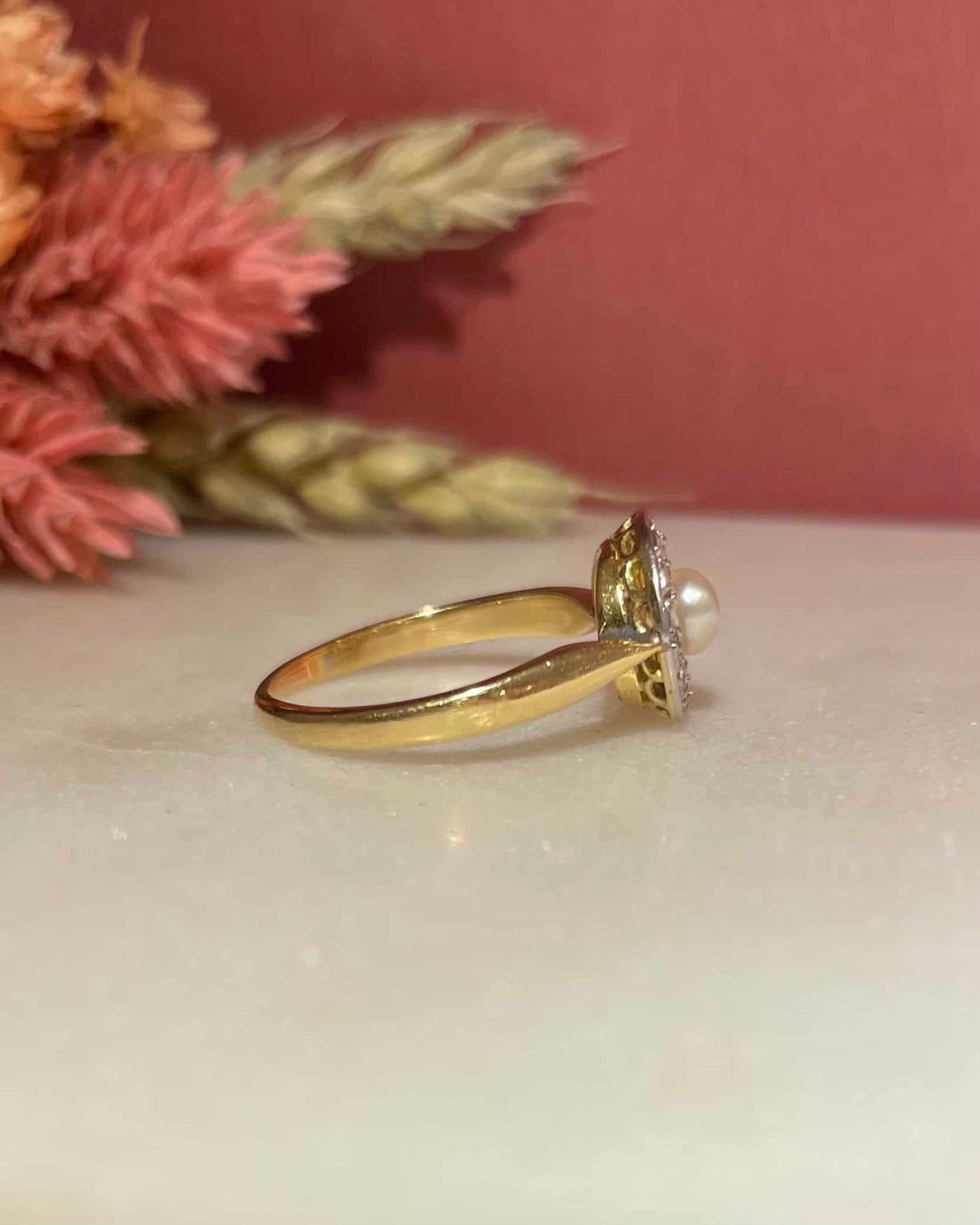 Bague Art-Déco Perle &amp; Diamants &quot;Azili&quot;