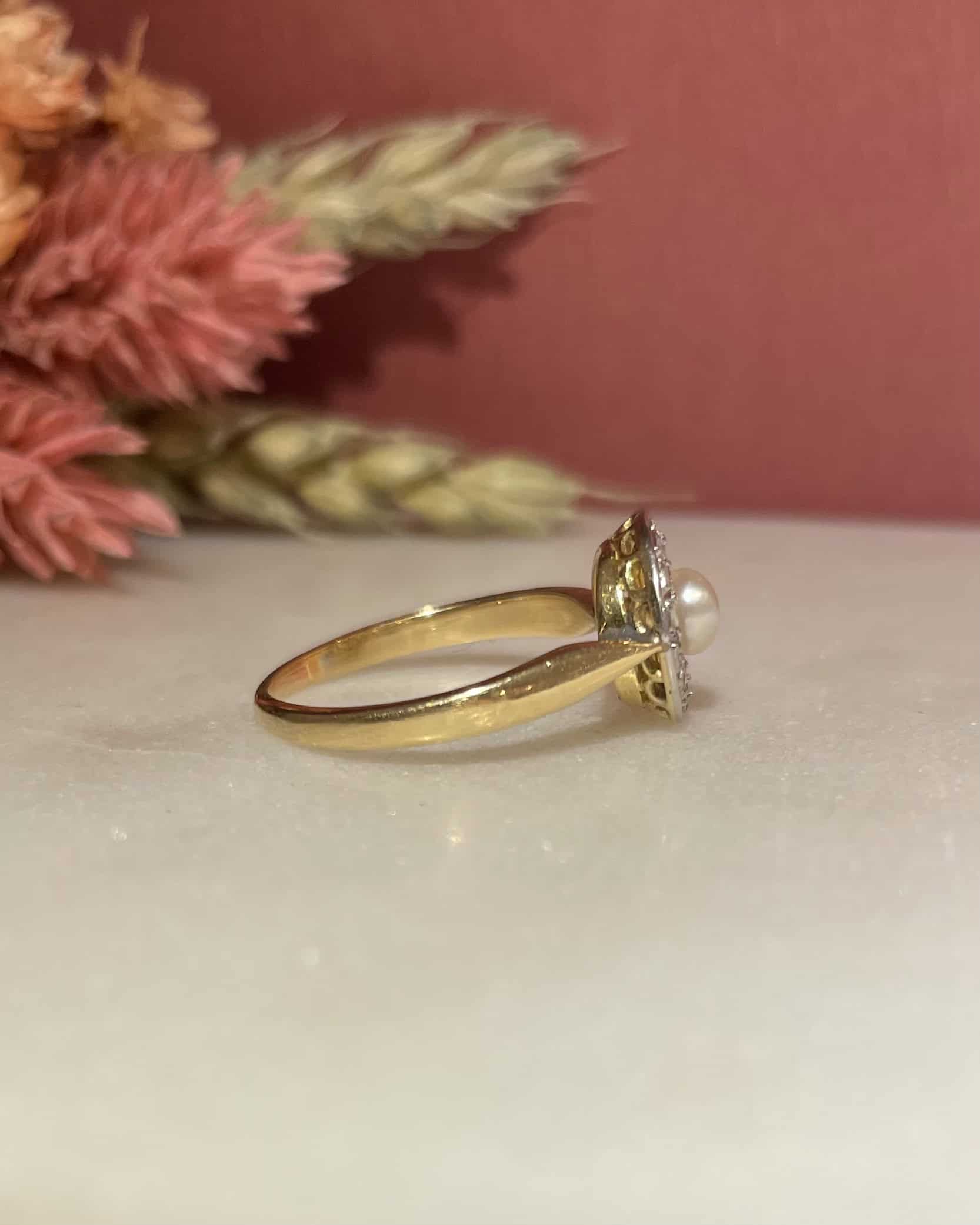 Bague Art-Déco Perle &amp; Diamants "Azili" - Elliade Paris