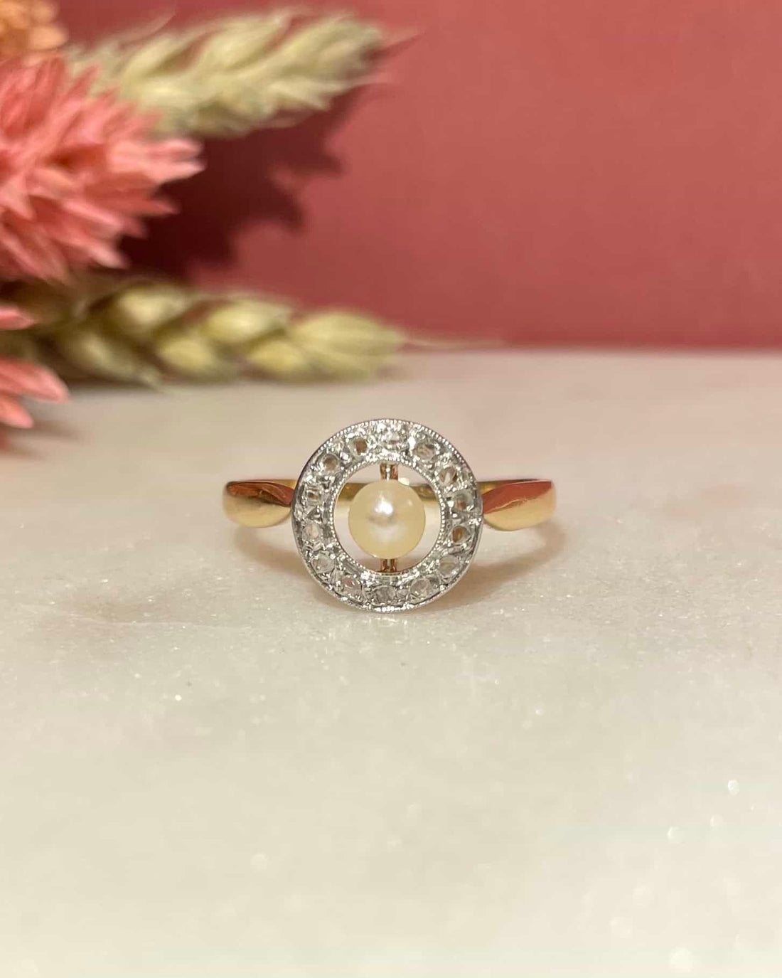 Bague Art-Déco Perle &amp; Diamants &quot;Azili&quot;