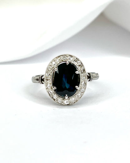 Anillo Art Déco con zafiro de 2 quilates y diamantes de 0,18 quilates "Ingrid"