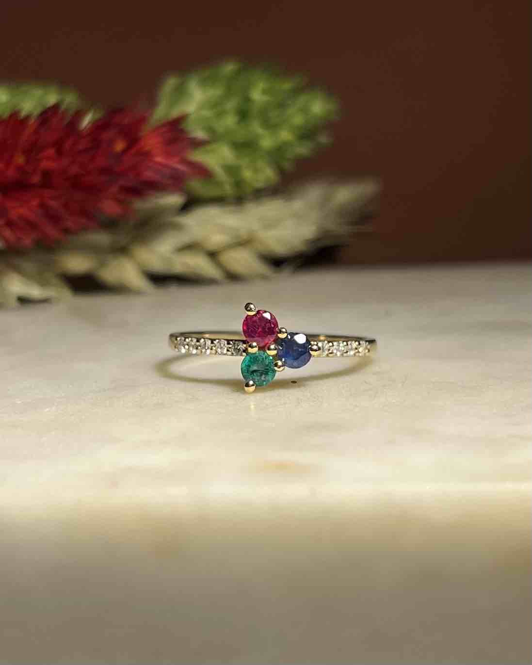 Bague Saphir Émeraude Rubis &amp; diamants &quot;Flavia&quot;