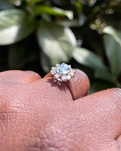 &quot;Umiko&quot; Aquamarine and Diamond Daisy Ring