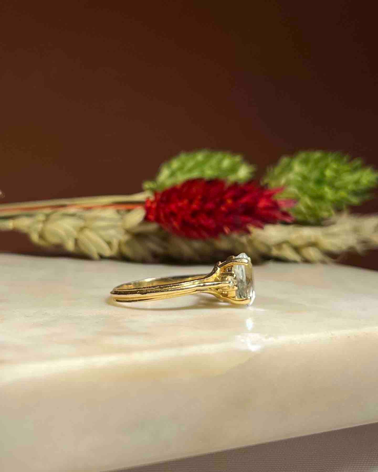 Bague trilogie Aigue-marine 1 carat &amp; diamants &quot;Rita&quot;