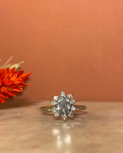 &quot;Umiko&quot; Aquamarine and Diamond Daisy Ring