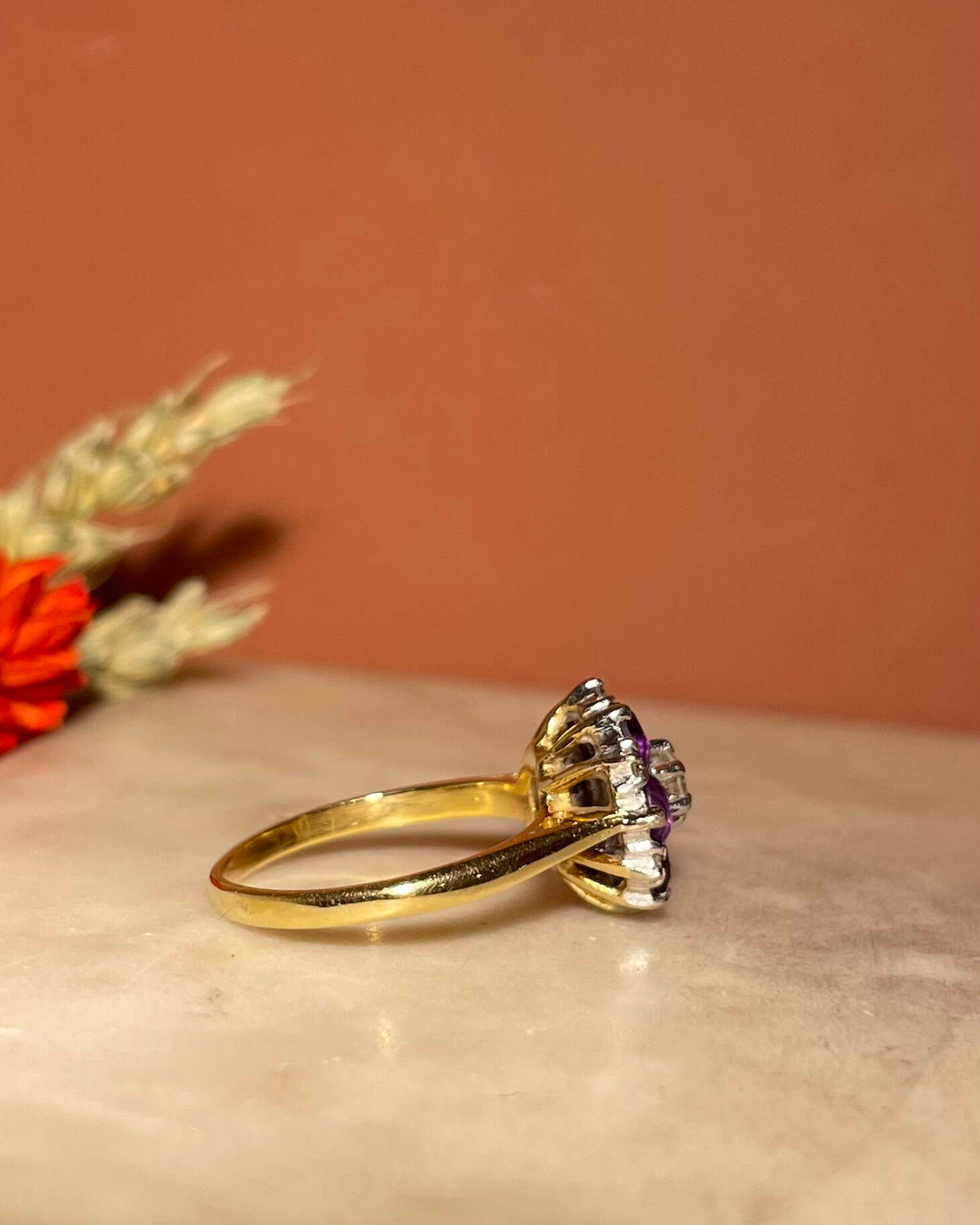 Bague Marguerite Améthystes 1.15 carat &amp; 7 Diamants &quot;Anya&quot;
