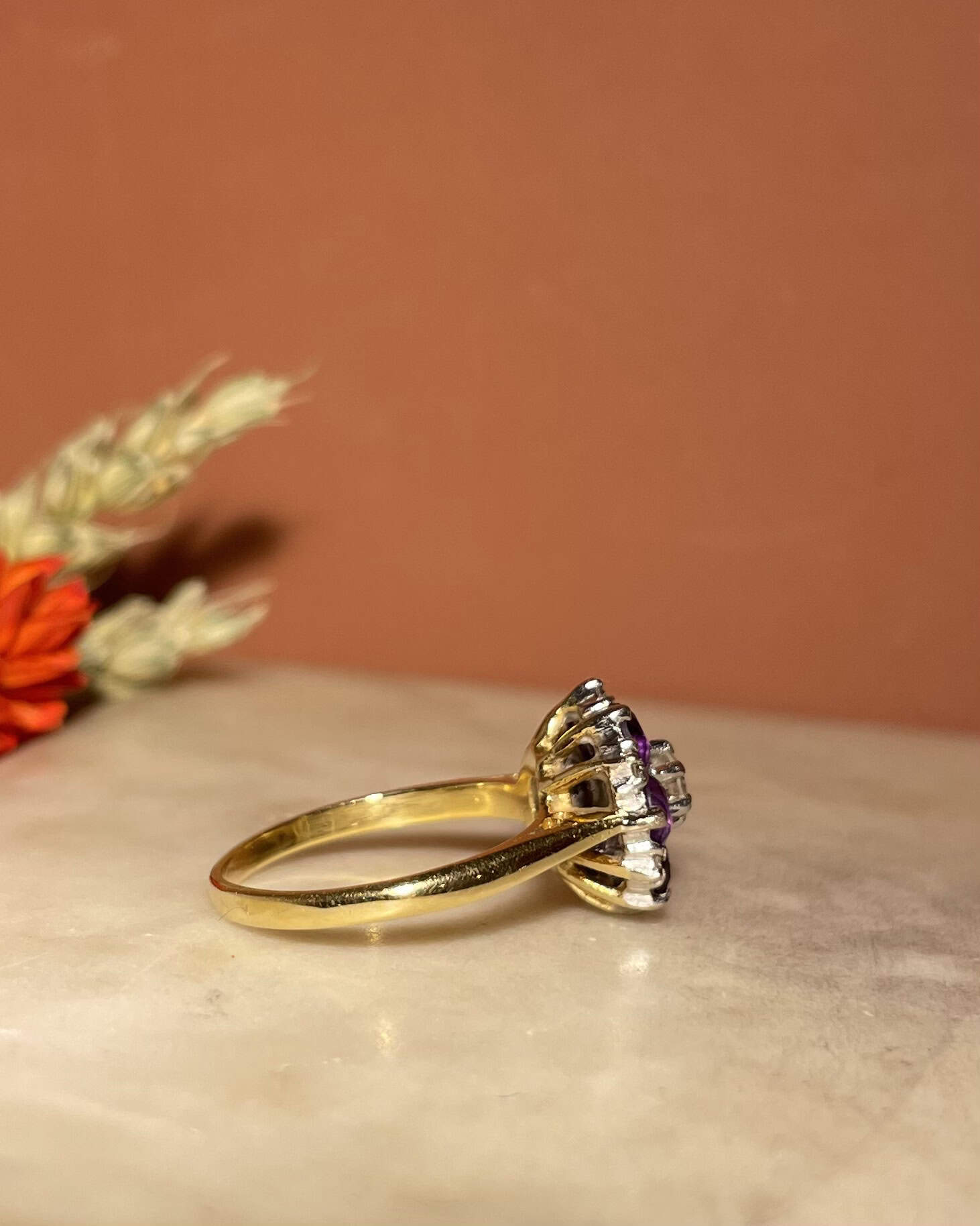 Bague Marguerite Améthystes 1.15 carat &amp; 7 Diamants "Anya"