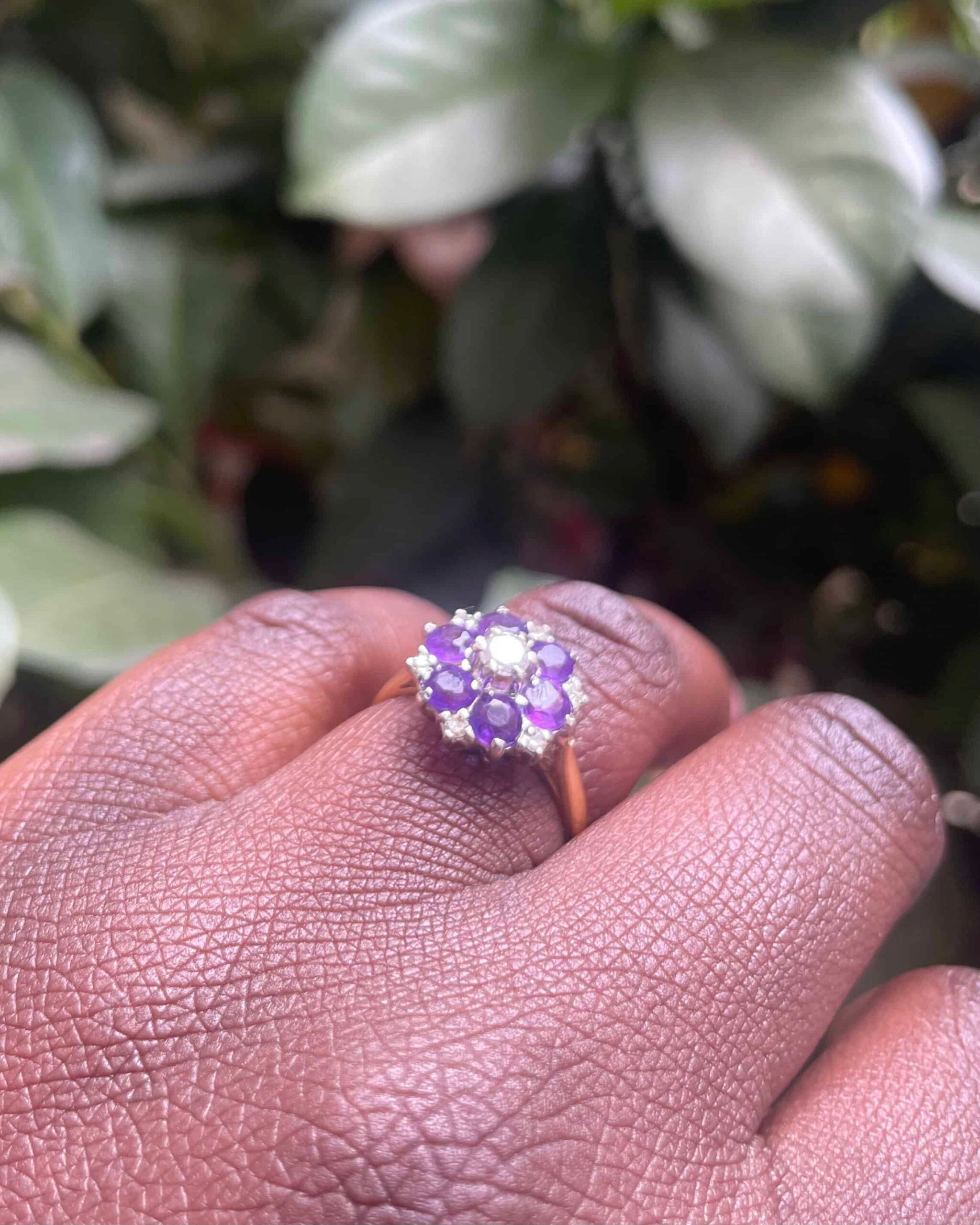 Bague Marguerite Améthystes 1.15 carat &amp; 7 Diamants "Anya"
