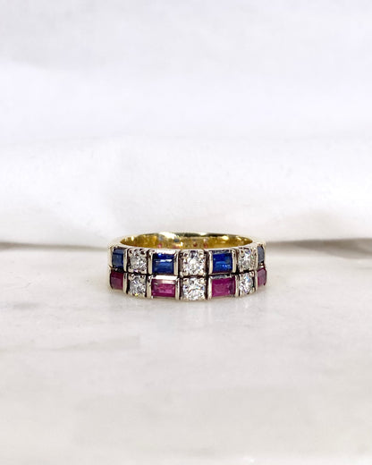 Bague Demi-Alliance Rubis, Saphirs, &amp; Diamants &quot;Valeria&quot;