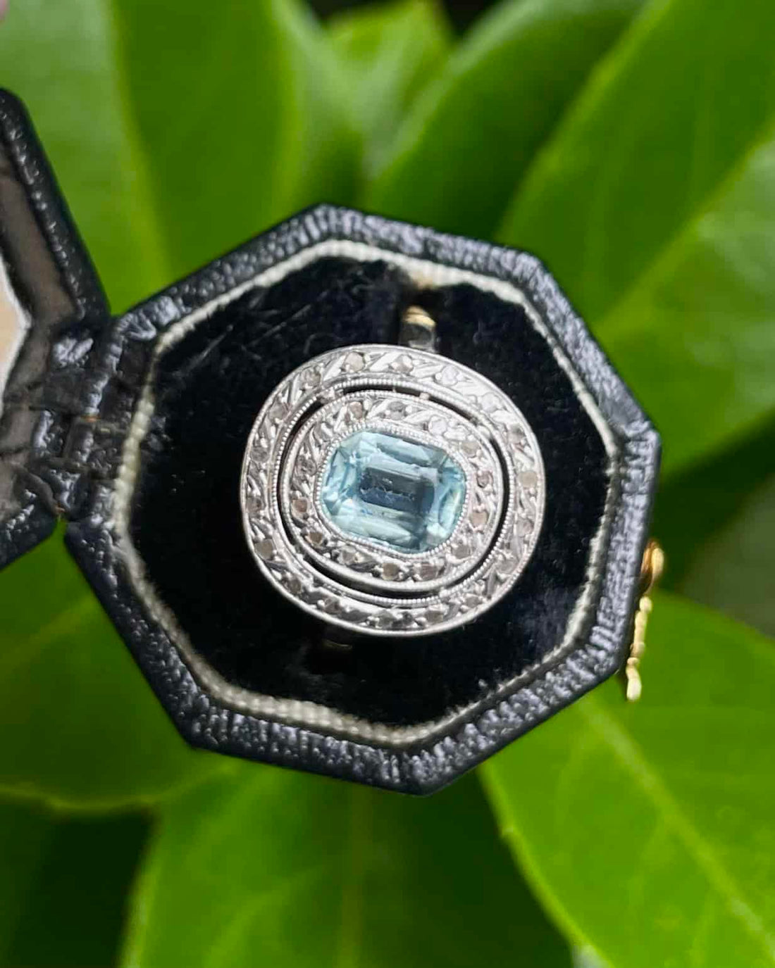 Bague style Art-Déco Aigue-Marine 0.80 carat &amp; Diamants &quot;Milaya&quot;