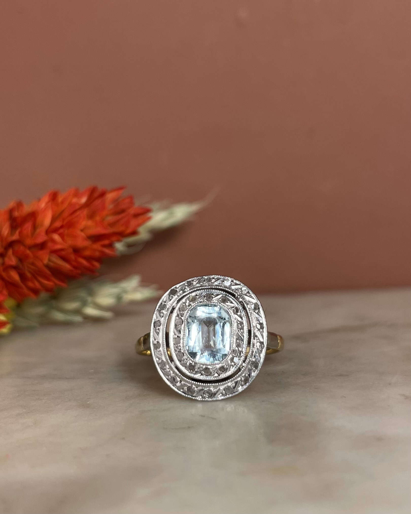 Art Deco style ring with 0.80 carat Aquamarine and Diamonds &quot;Milaya&quot;