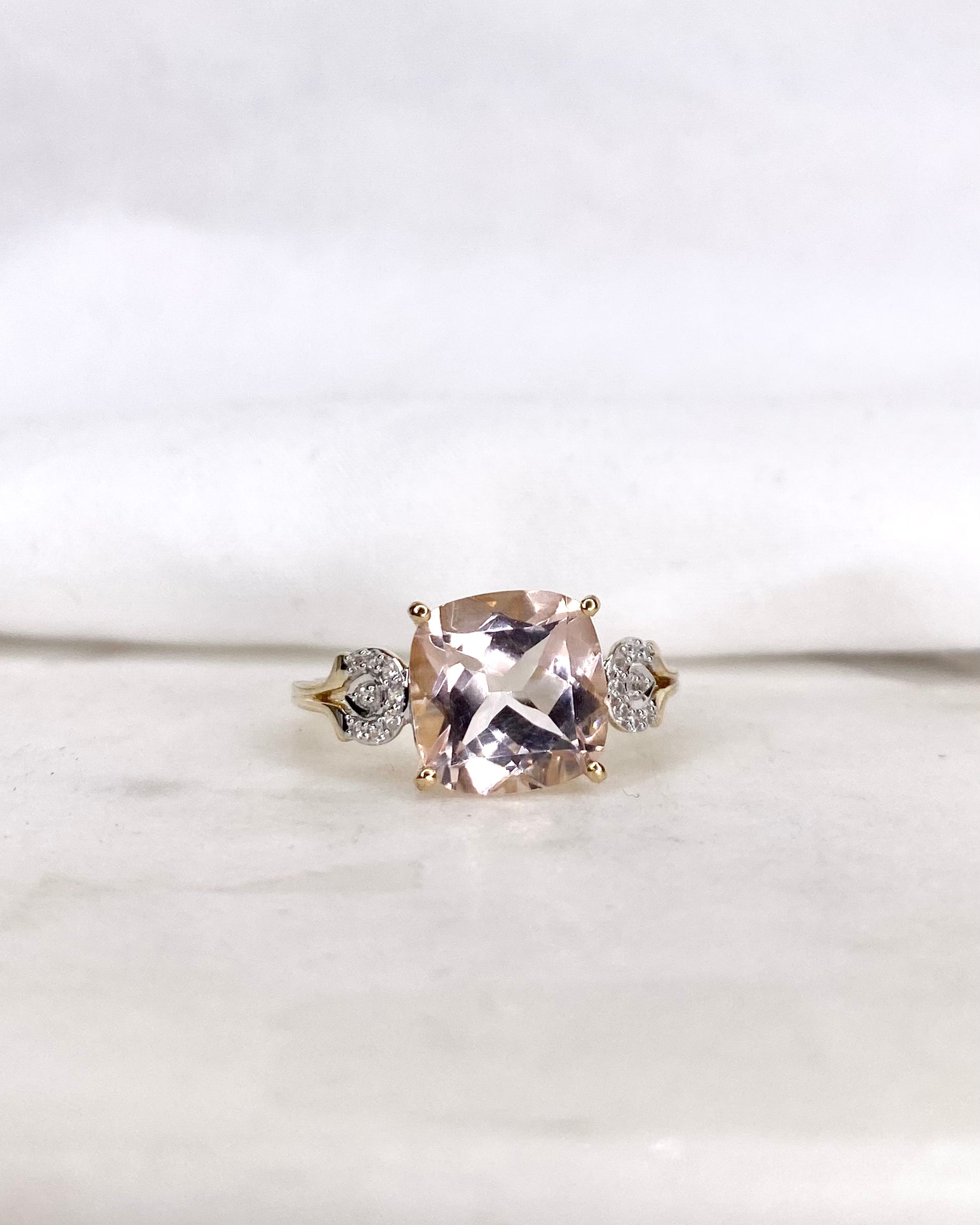 Trilogy Ring Pink Topaz 6 Carats &amp; Diamonds "Isabelle"