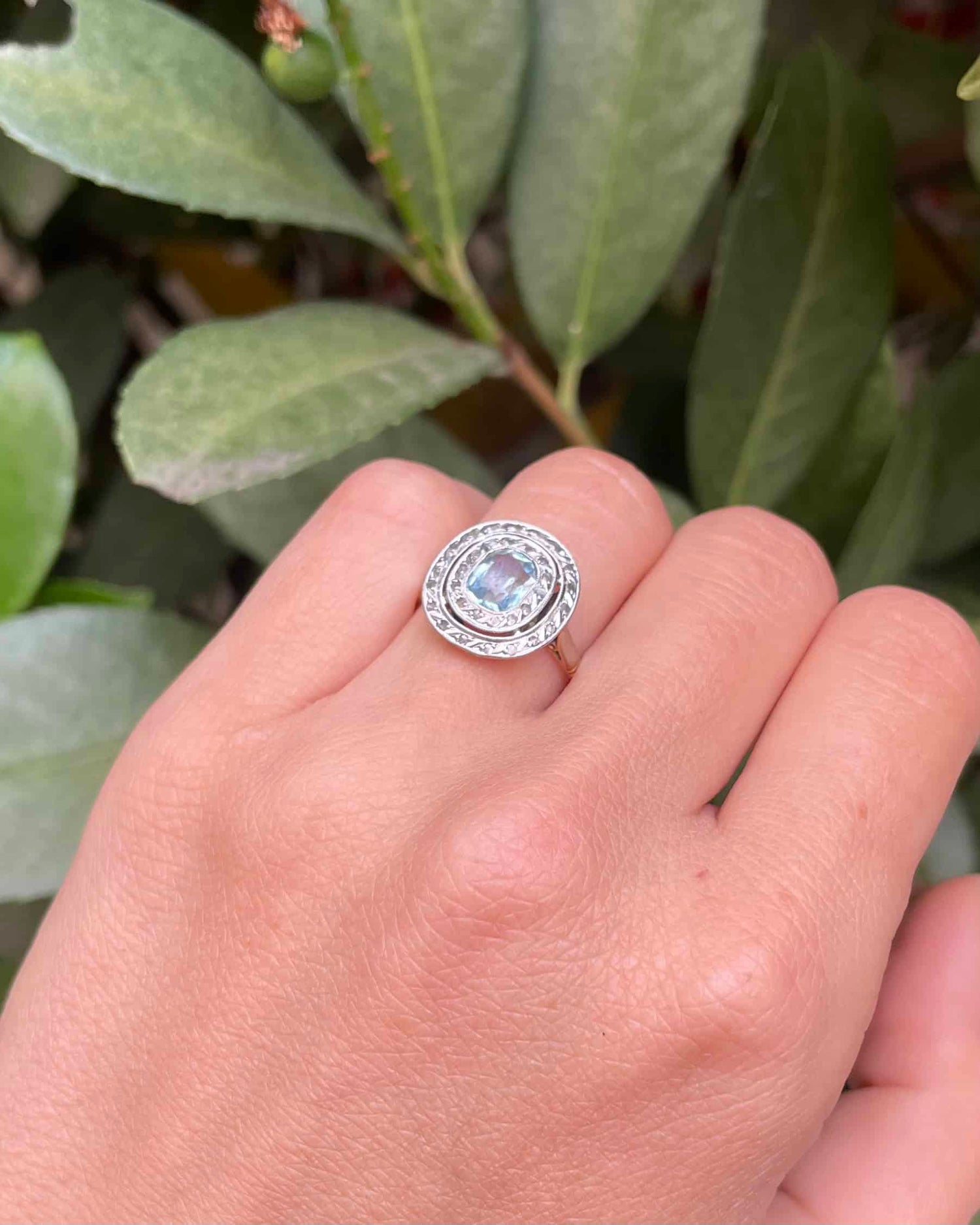 Art Deco style ring with 0.80 carat Aquamarine and Diamonds &quot;Milaya&quot;