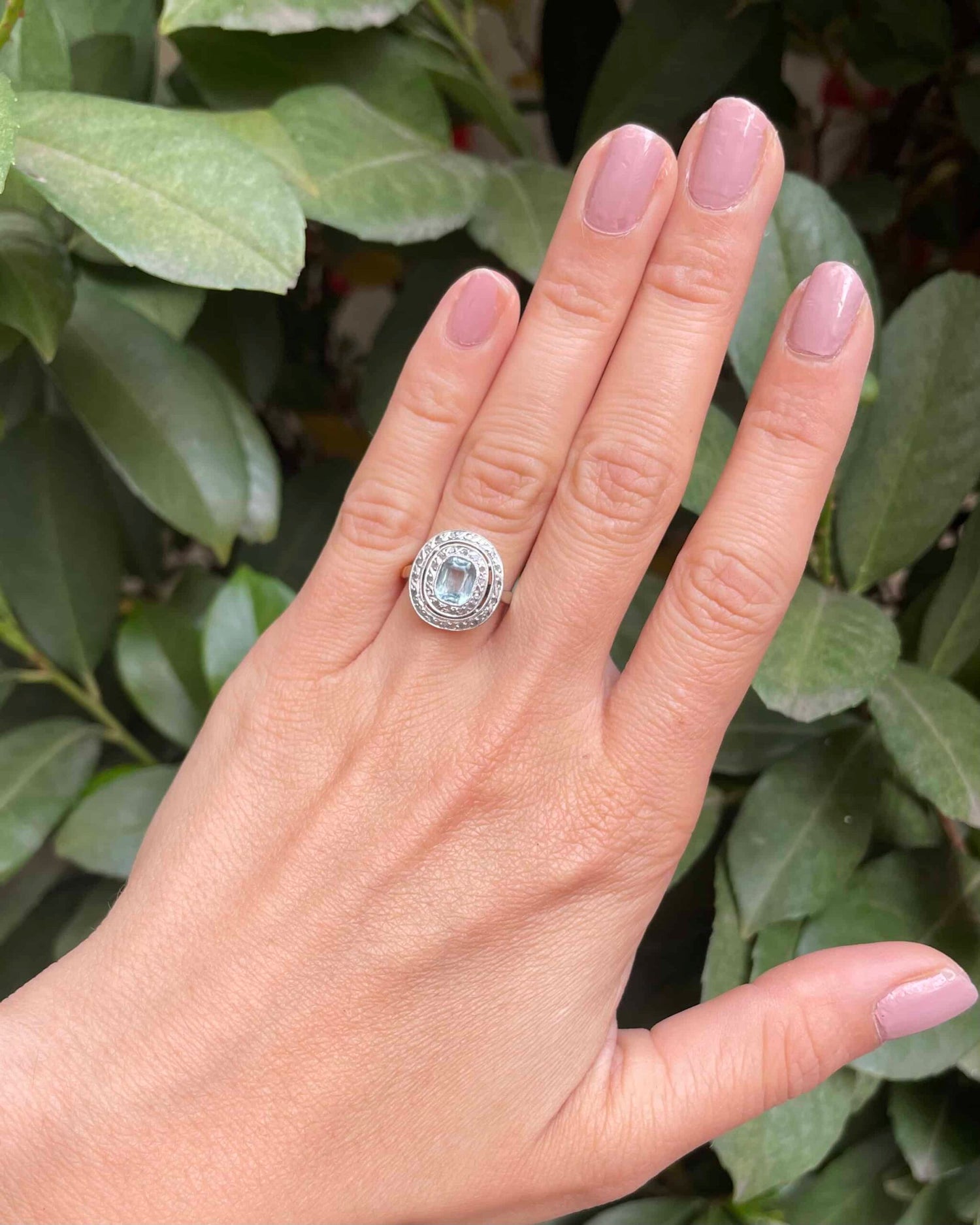 Art Deco style ring with 0.80 carat Aquamarine and Diamonds &quot;Milaya&quot;