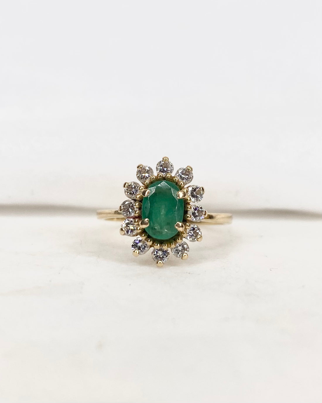 Bague Marguerite Émeraude 1 carat &amp; Diamants &quot;Elina&quot;