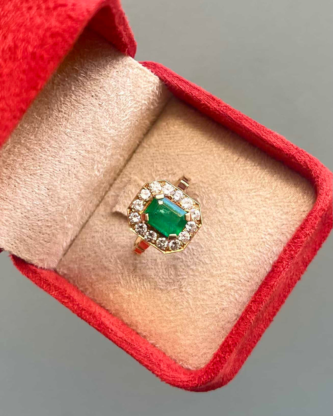 Art Deco Style Ring Emerald 1.50 carat &amp;amp; Diamonds &quot;Sofia&quot;