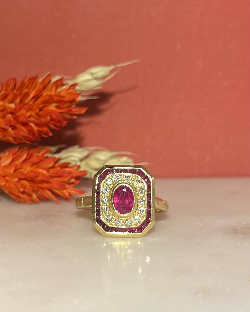 Bague style Art-déco Rubis &amp; Diamants &quot;Marielle&quot;