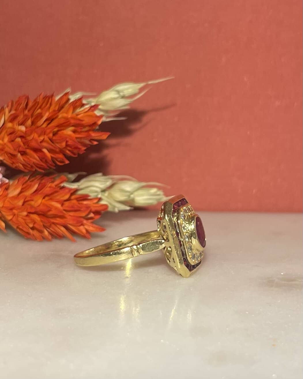 Bague style Art-déco Rubis &amp; Diamants &quot;Marielle&quot;