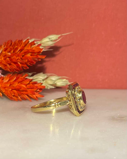 Bague style Art-déco Rubis &amp; Diamants &quot;Marielle&quot;
