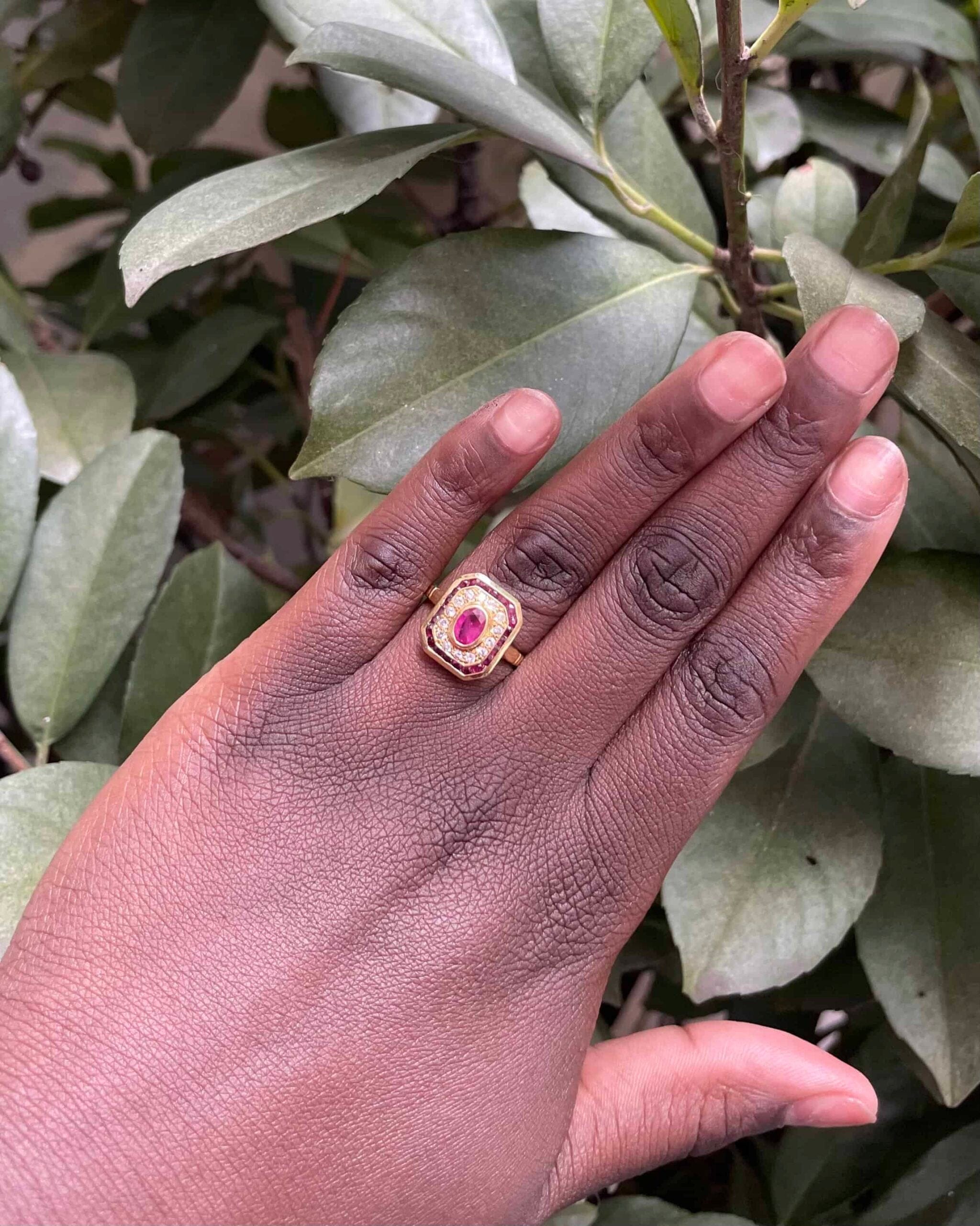 Bague style Art-déco Rubis &amp; Diamants "Marielle" - Elliade Paris