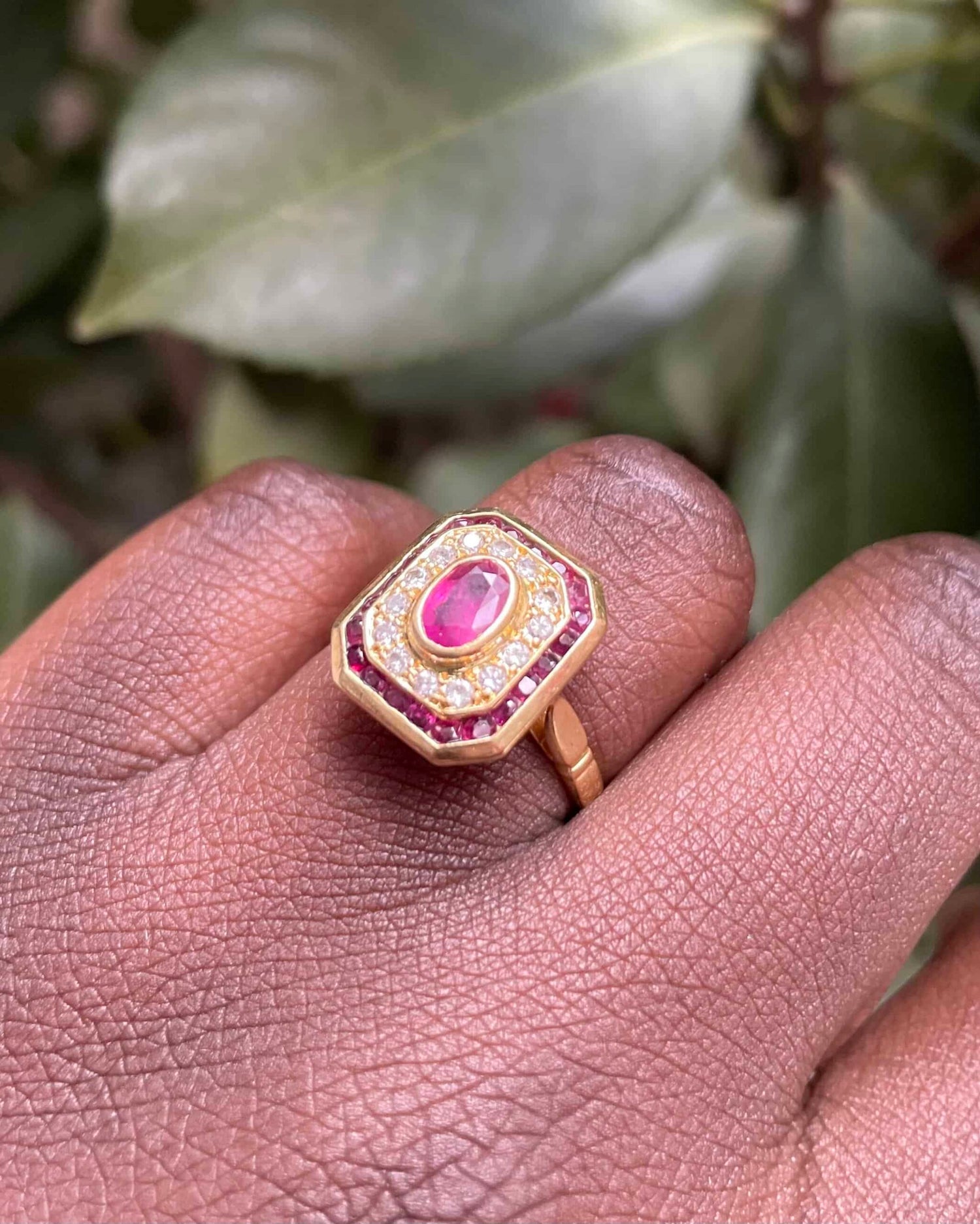 Bague style Art-déco Rubis &amp; Diamants &quot;Marielle&quot;
