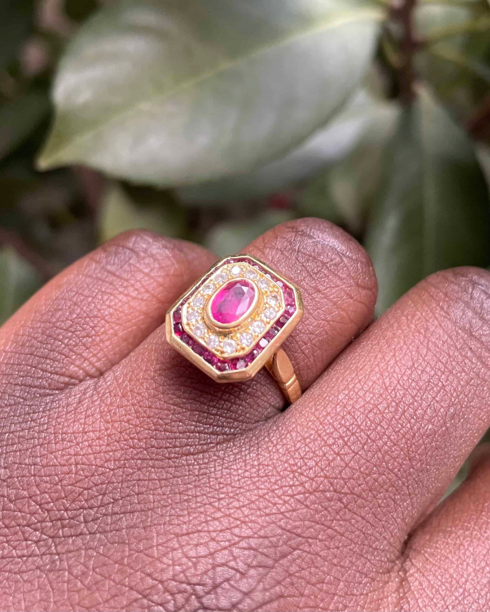 Bague style Art-déco Rubis &amp; Diamants &quot;Marielle&quot;