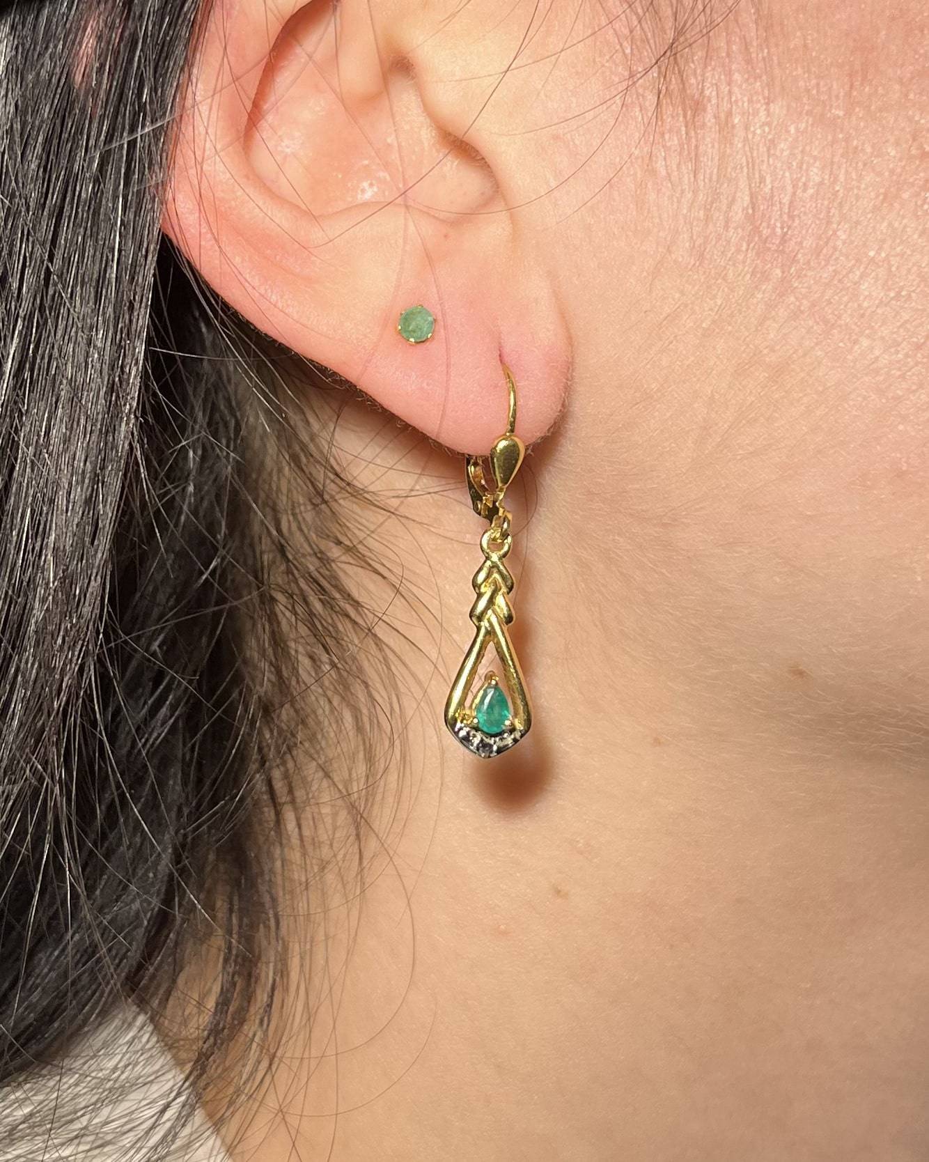 Emerald &amp;amp; Gold "Melody" Sleeper Earrings